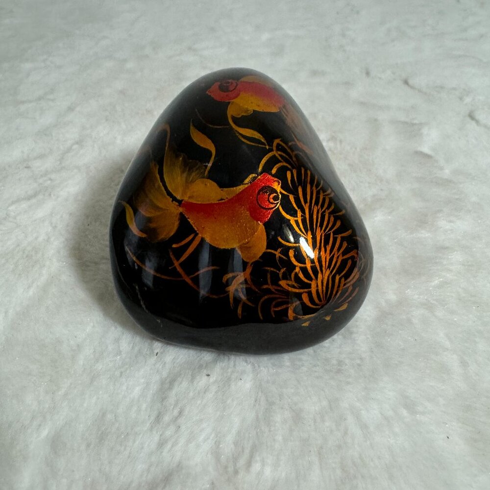 Ten Thousand Villages Lacquer Hand Painted Rock Koi Goldfish Paperweight